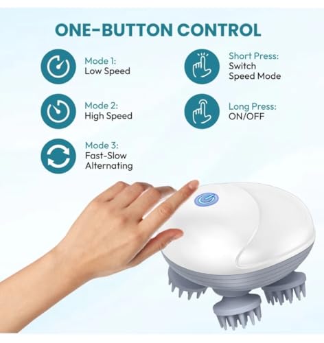 Image of Scalp Massager for Stress Relief & Relaxation, Handheld & Portable, Rechargeable Electric Head Kneading Massager with 3 Speed Modes, Head Scratcher for Hair Growth & Deep Clean, White