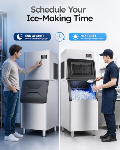 Image of Commercial Ice Machine 760LBS /24H,Storage 650LBS,Large Industrial Ice Maker,Ice Ready in 5-15min,with Self-Cleaning Mode,with Timing Function,30 Levels of Ice Thickness Adjustment,Stainless Steel