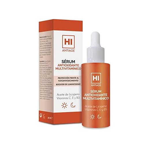 Hi Antiage Sérum Antioxidante Multivitamínico, Sérum Ligero con Vitaminas C, E, B5 y Aceite de Licopeno, Protege Frente al Fotoenvejecimiento y Potencia la Luminosidad, 30 Ml
