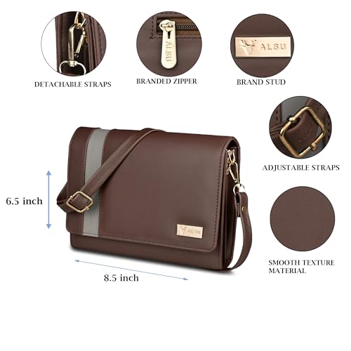 Image of ALSU Women's trendy Sling Bag | handbag | purse | crossbody bag| deattachable straps | adjustable straps |card slots side bag| phone pocket