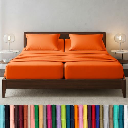 Image of Elegant Comfort Luxury 1500 Premium Hotel Quality Microfiber 5-Piece Sheet Set - Wrinkle Resistant, All Around Elastic Fitted Sheet, Deep Pocket up to 16 inch, Split King, Elite Orange