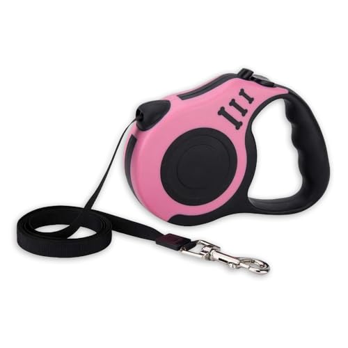 Guinzaglio per Cani, Guinzaglio Retrattile,guinzaglio per cani estensibile, per Cani di Piccola, Media e Grande Taglia, Rosa, 5 m