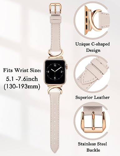 TOYOUTHS Leather Strap Compatible with Apple Watch Straps 41mm 40mm 42mm 38mm Women Slim Thin Dressy Strap with C-Shaped Metal Buckle for iWatch 11 10 9 8 7 6 5 4 SE 3 2 1 - Image 3
