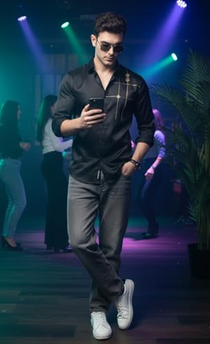 Image of IndoPrimo Men's Premium Satin Shirt for Party, Formal and Casual Wear - Stylish Designer Full Sleeve Shirt for Men