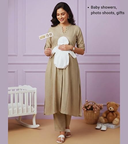 Image of DUMMY SHAPE Feeding Dresses for Women Full Set | Cotton Blend Maternity Kurta Pant Suit with Dual Nursing Zippers, Side Pocket to Pre & Post Pregnancy | Mom to Be Gifts