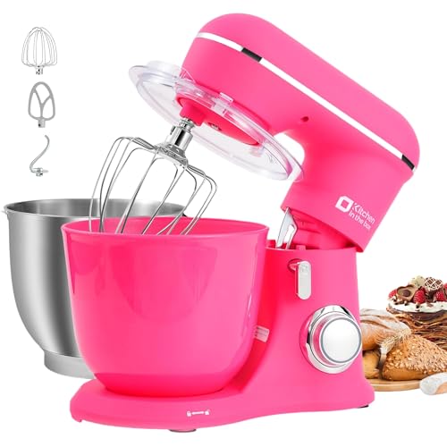Kitchen in the box Batidora de pie, batidora de alimentos de 4.5 L + 5 L, dos tazones para hornear, aparato de cocina eléctrico de 10 velocidades con gancho de masa, batidor, batidor, 1300 W mate para