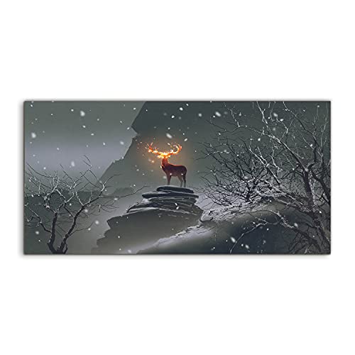 Tableau en verre trempé 120x60cm pour salon moderne au motif de cerf mystique