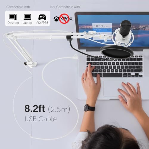 Image of FIFINE T669 White USB Recording Microphone Kit for Vocals, Voice-Over | Studio Condenser Microphone, Metal Boom Arm, 16mm Large Diaphragm, Podcast, Streaming, Music Creation, Singing