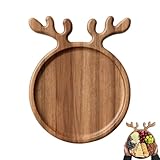 leeese Rentier-Form Holz-Serviceplatte - Festliche Schale for Früchte, Snacks, Tee und Weihnachten, Robustes Naturholz-Design, ideal for Küche, Esstisch und Feierlichkeiten(1-Pack,26 * 20 * 1.5)