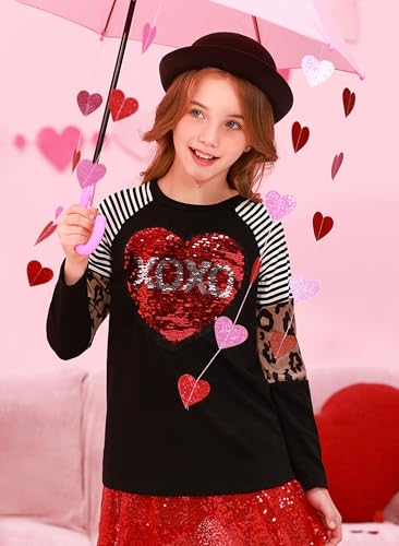 Image of BesserBay Girls St Patrick's Day Raglan Shirt Irish Sequin Lucky Stripe Shamrock Graphic Top 4-14 Years