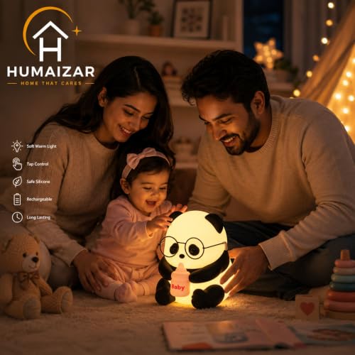 Image of HUMAIZAR Baby Panda Silicone LED Night Lamp - Cute Panda Night Light with Goggles, Multicolor Touch Bedside Lamp for Kids Room Decor, Rechargeable Nursery Night Light, Birthday Gift for Girls Boys