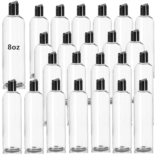 24 Pack 8oz Clear Plastic Empty Bottles, Refillable Travel Containers with Disc Top Flip Caps, Squeezable Shampoo Bottles for Toiletries Liquid Soap, Lotions, Cream, Creams, BPA Free