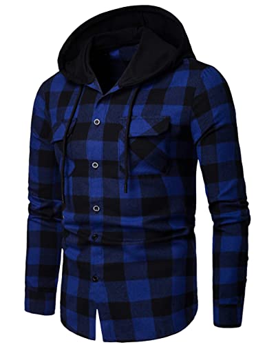 GLESTORE Chemise Bucheron Homme Chemise Homme Manches Longues Automne et Hiver Casual Sweat à Capuche Homme avec Poche Noir et Bleu S