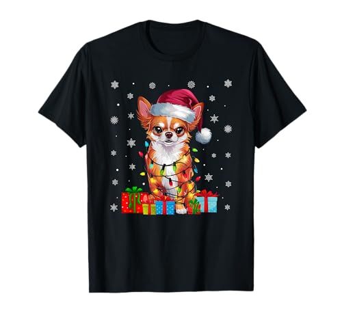 Chihuahua Dog Ugly Xmas Lights Santa Chihuahua Dog Christmas T-Shirt