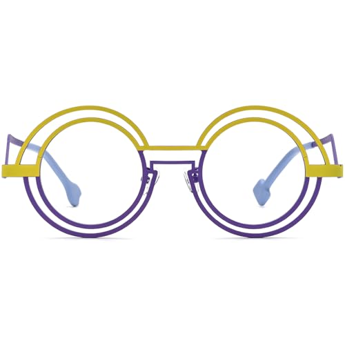 Image of FONEX Colorful Pure Titanium Glasses Frame Women Retro Round Eyeglasses