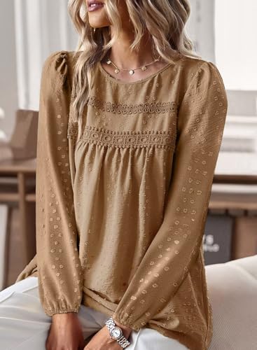 Image of Falechay Womens Tops Flowy Boho Dressy Casual Lace Cute Long Sleeve Shirts
