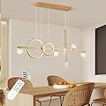ORANOOR LED Gold Chandeliers for Dining Room, 47in Dimmable Modern Chandelier Gold Pendant Lights for Kitchen Island, Linear Ring Globe Pendant Light Fixtures Dining Room Lights Ceiling Hanging