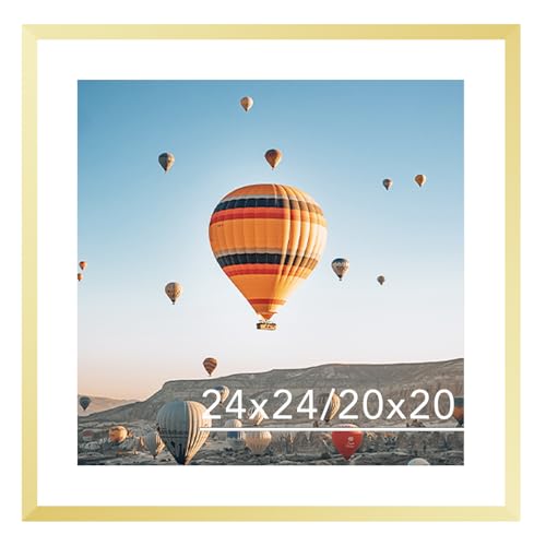 Image of JCJMY 24x24 Picture Frame Gold with 20x20 Mat, Display Photo 20x20 with Mat or 24 x 24 Without Mat, Wall Hanging Large 24x24 Poster Frame with Shatter Resistant Plexiglass, Gold