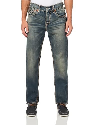 True Religion Men's Ricky Super T Jeans with Flap Pockets - Straight Fit Denim