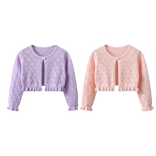 Vivobiniya Kid Girls Girls' Knit Long Sleeve One Button Closure Bolero Shrug Toddler and Baby Knitted Cardigan 9m-10Y