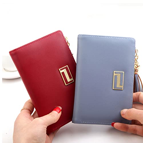 Womens wallet Short Zipper Tassel Soft Leather Ladies Card Holder Slim Purse Female Small (Blue)2