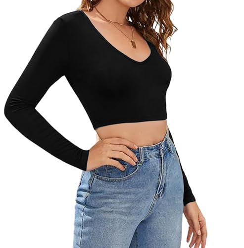 Image of Women's Cotton Stylish Readymade Stretchable Deep V Neck Long Sleeve Regular Fit Saree Choli Black Blouses for Women L489