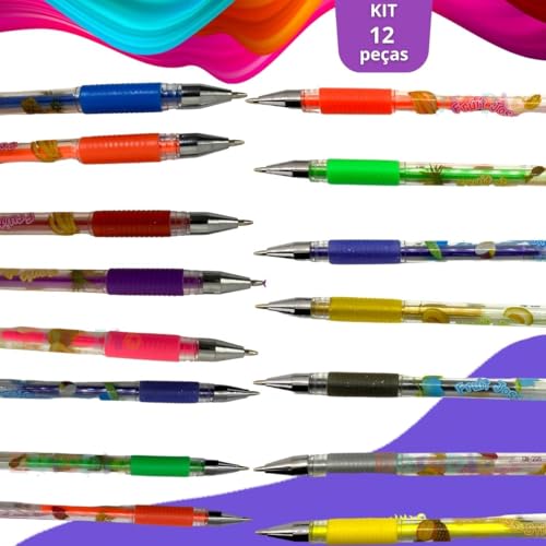 Europio - Kit 12 Canetas Gel Com Glitter Perfumadas Cheiro De Frutas - Colorido