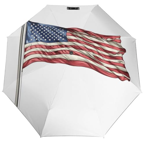 Parapluie pliant tricolore motif drapeau américain avec mât rétractable
