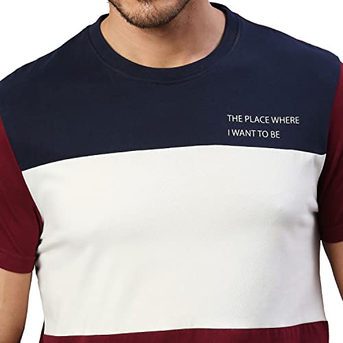 Image of Dennis Lingo Men's Pure Cotton Color Block Half Sleeves Crew Neck T-Shirt
