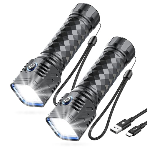 WdtPro Metal LED Flahlight High Lumens,2 Pack Rechargeable Flashlights Waterproof, Super Bright Flash Light for Camping Hiking Outdoor Home Emergency, Camping Essentials Gear