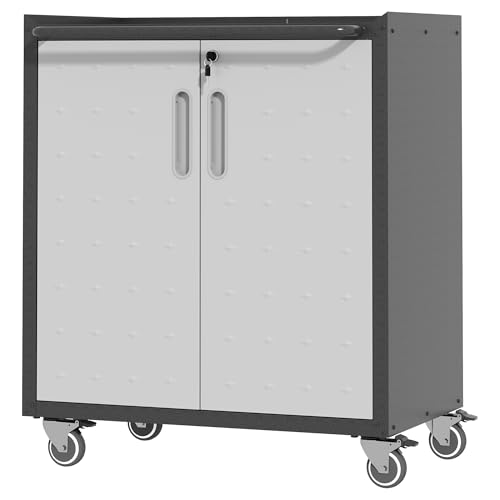 BIZOEIRON Metal Storage Cabinet with Wheels, Rolling Tool Cabinet with Doors and...