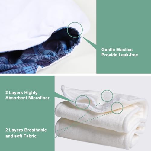 Image of Wegreeco Cloth Diapers 6 Pack with Inserts & Wet Bag, Washable Reusable Diapers for Babies, One Size Adjustable (Checkered)