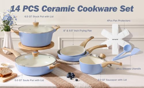 Image of SENSARTE Ceramic Pots and Pans Set Nonstick, Kitchen Cookware Sets, 14-Piece Induction Cookware, Non-toxic Healthy Non Stick Cooking Set, with Frying Pans Set, PFAS PTFE PFOA PFOS Free