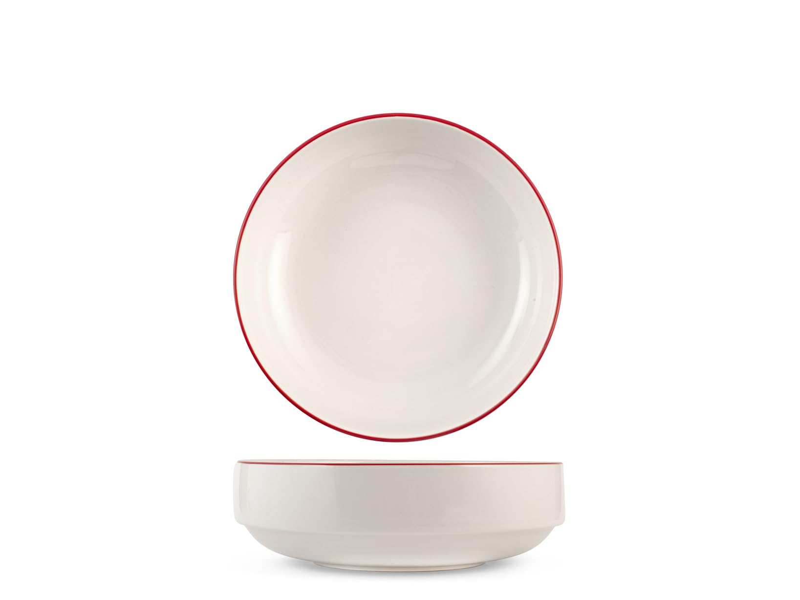 H&H, Servizio Tavola 12 Pezzi Essence Black in Porcellana Bianca con Bordo Rosso – Piatti Piani, Fondi e Frutta, Adatto per Lavastoviglie e Microonde