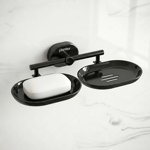 Image of Plantex J4 Stainless Steel Double Soap Dish for Bathroom /Soap Holder for Bathroom /Wall Mounted Soap Holder /Bathroom Accessories (PVD Black Finish) Onix