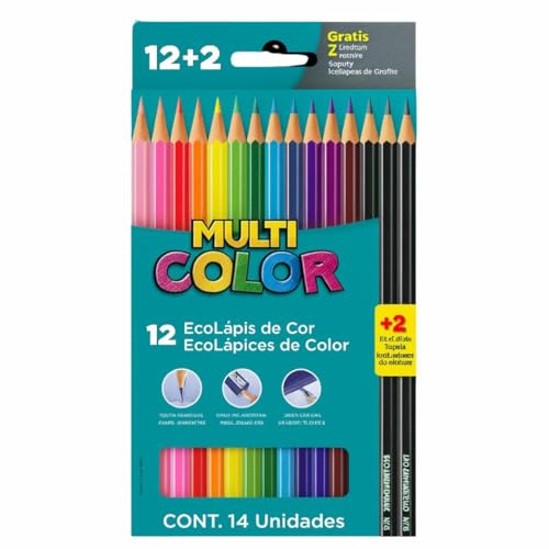 Ecolápis de cor, Multicolor Super, 11.1200N+2G, 12 cores + 2 lapis, 14 unidades, Multicor