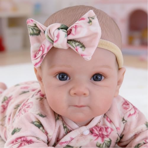 Image of EKOKIZ 20 Inch Realistic Reborn Baby Doll Girl Lifelike Baby Dolls, Soft Cloth Body & Silicone Limbs Newborn Doll with Floral Outfit & Accessories, Gift Box for Kids 3+ & Collectors