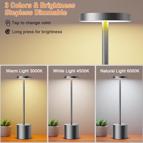 SAKRINGT Cordless Table Lamps Rechargeable,6000mAh Portable Battery Operated LED Table Light for Restaurant Outdoor 2 Pack Grey