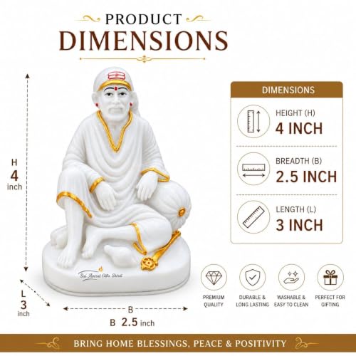 Image of Marble Sai Baba (Design 4(4 x 2.5 Inch))