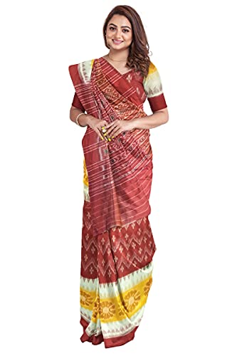 Image of Odisha Sambalpuri Handloom Ikat Women's Cotton Saree, Odisha Handloom Handmade Pure Cotton Khandua Saree, Ikkat Orissa Traditional Handloom Saree Without Blouse
