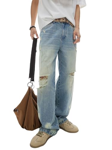 QISOAR Men's Ripped Classic Loose Fit Pants