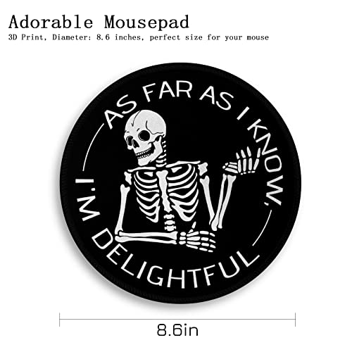 Image of Skeleton Skull Round Mouse Pad 8.6 x 8.6 Inch, Cute Funny Mousepad for Laptop Gaming Women, with Stitched Edge Non-Slip Rubber Base, Home Office Decor Desk Accessories