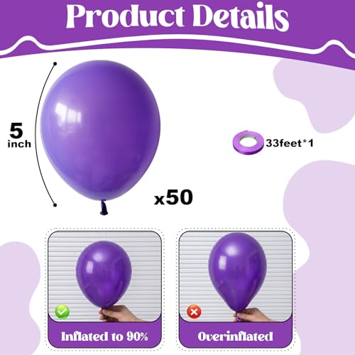 Image of Togvu Purple Balloons, 50Pack 5 Inch Small Mini Matte Dark Purple Latex Party Balloons for Birthday Graduation Halloween Butterfly Bachelorette Party Decorations Supplies