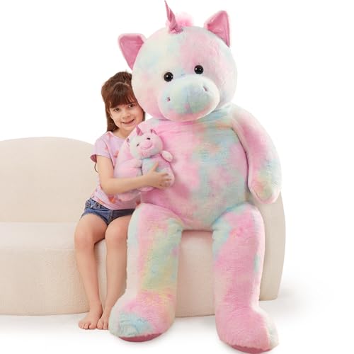 MorisMos Giant Unicorn Stuffed Animal 4 Foot,51'' Large Stuffed Unicorn Toys for Girl Boy,Big Mommy Plush with Baby Pony Doll,Giant Stuffed Animal Gifts for Kid Birthday Girlfriend Valentines