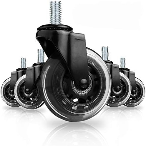 8T8 Upgraded Chair Caster Wheels 3'', Quiet and Smooth Rolling,Heavy Duty Wheels with Threaded Stem 3/8''-16x1(Not Metric M10), Safe for Hardwood Tile Carpet Floors, Set of 5