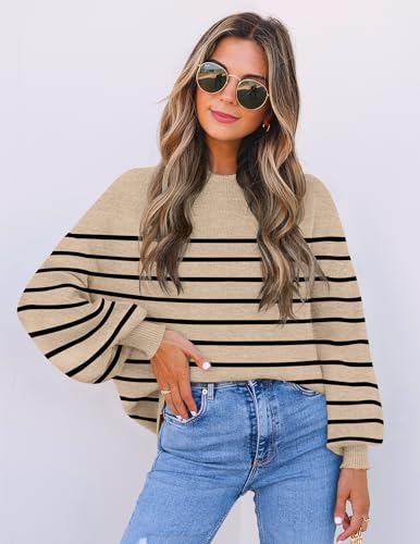 Image of ZESICA Women's 2026 Fall Striped Pullover Sweaters Tops Fashion Outfits