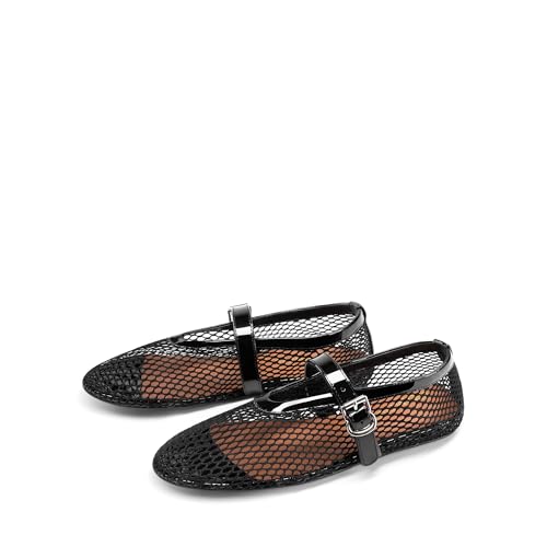 DREAM PAIRS Women's Mesh Ballet Flats Dressy Round Toe Comfortable Mary Jane Flat Shoes with Buckle Strap