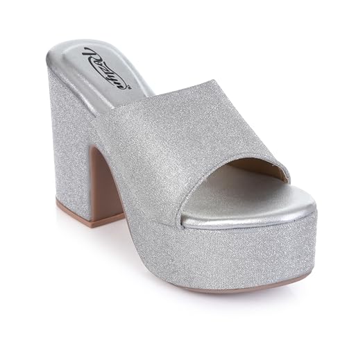 Image of Women's Glitter Block Heel Platform Sandals, Open Toe High Heels