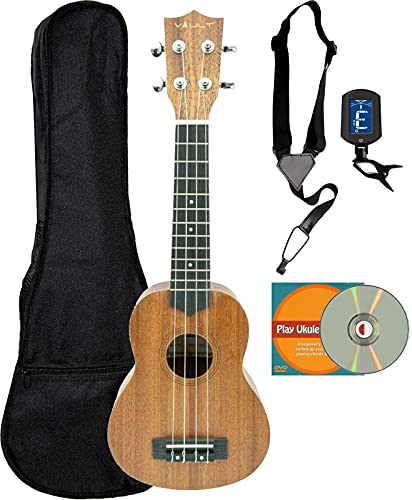 Vault UK-100 Paquete de ukelele de espalda arqueada con bolsa de concierto, sintonizador digital de clip,...