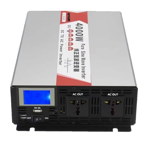 YORCME Transformador Inversor de Onda Sinusoidal Pura DC (12-60V) a AC (110V/220V) con Doble Puerto AC y USB, para Autos, Viajes de Camping y Aventureros 4000W-60V